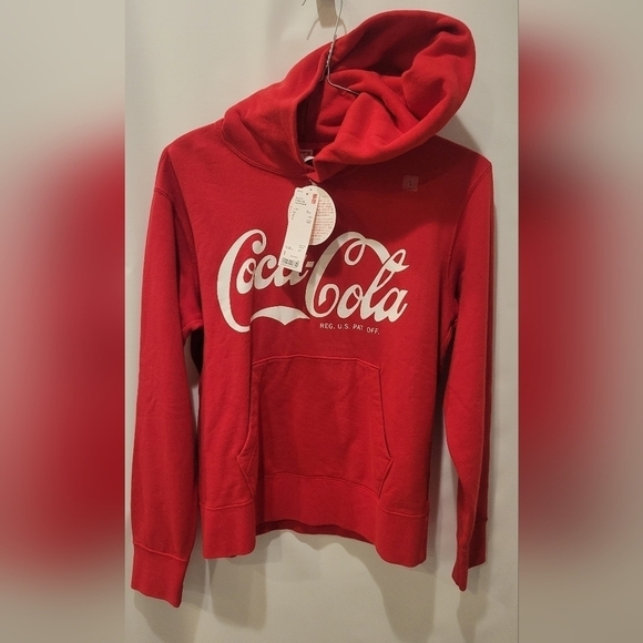Coca Cola Men's Size Small Red Logo Graphic Front Long Sleeve Pullover Hoodie - Picture 2 of 6